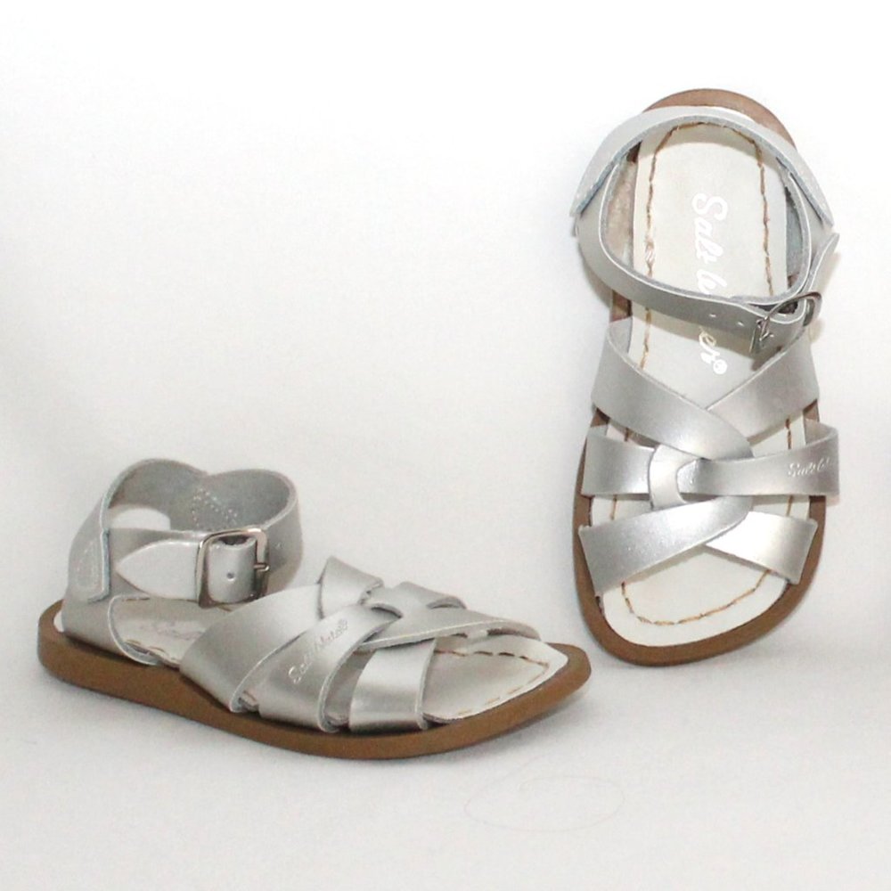 SALT WATER Silver Baby Sandals Size 7 & Wonder Nation Brown Sandals Same Length - Picture 2 of 12